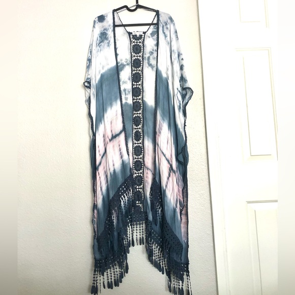 Woven Heart Sweaters - Woven Heart Boho Navy Crochet-Trim Open Kimono